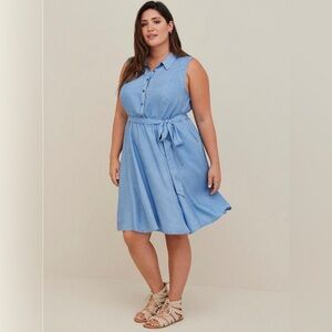 Collared Shirt Dress - Chambray Blue